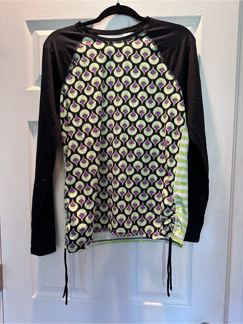 Title Nine Green & Purple Geometric and Striped Print Rash Gaurd